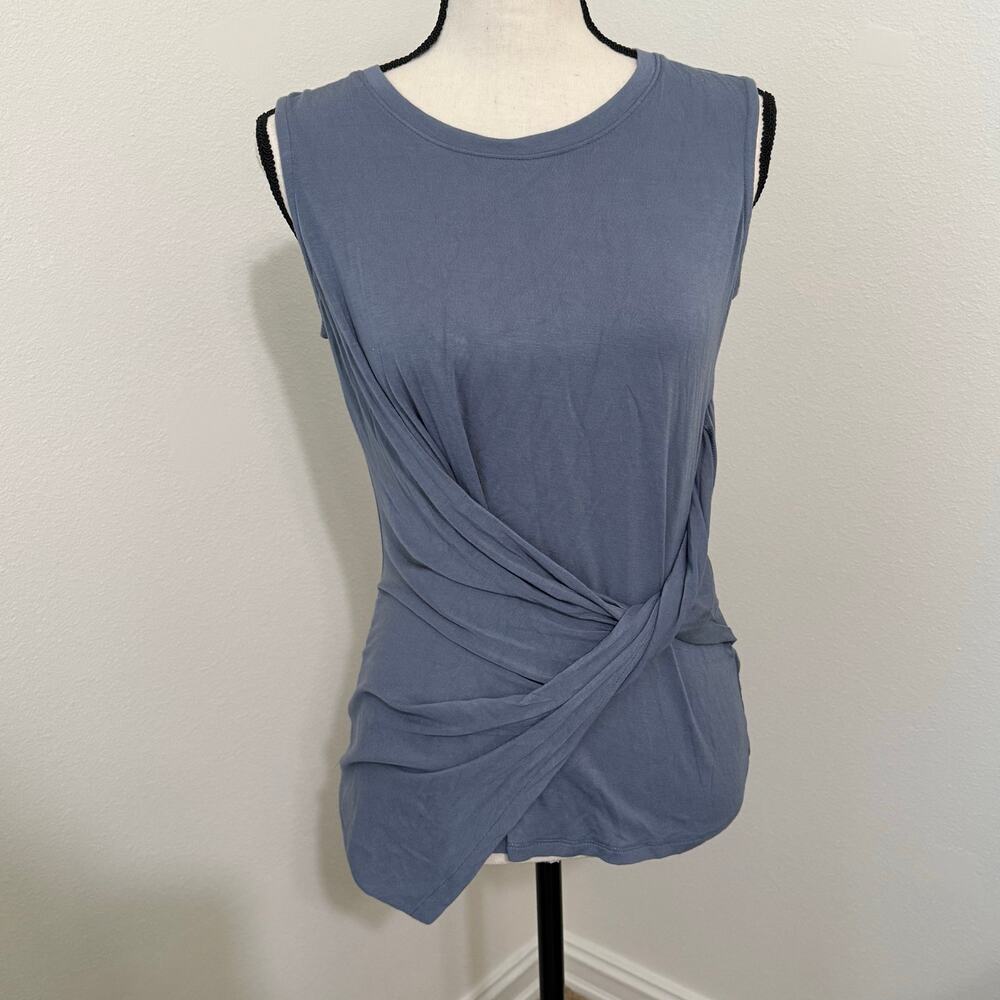 T Tahari slate blue sleeveless asymmetrical twist front tank top - Womens small